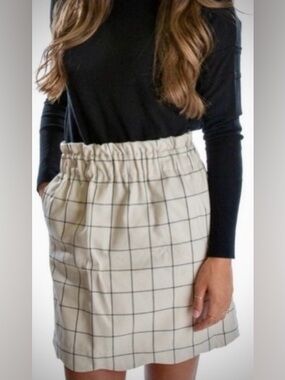 Lauren James Scalloped Window Pane Flannel Mini Skirt S White Black